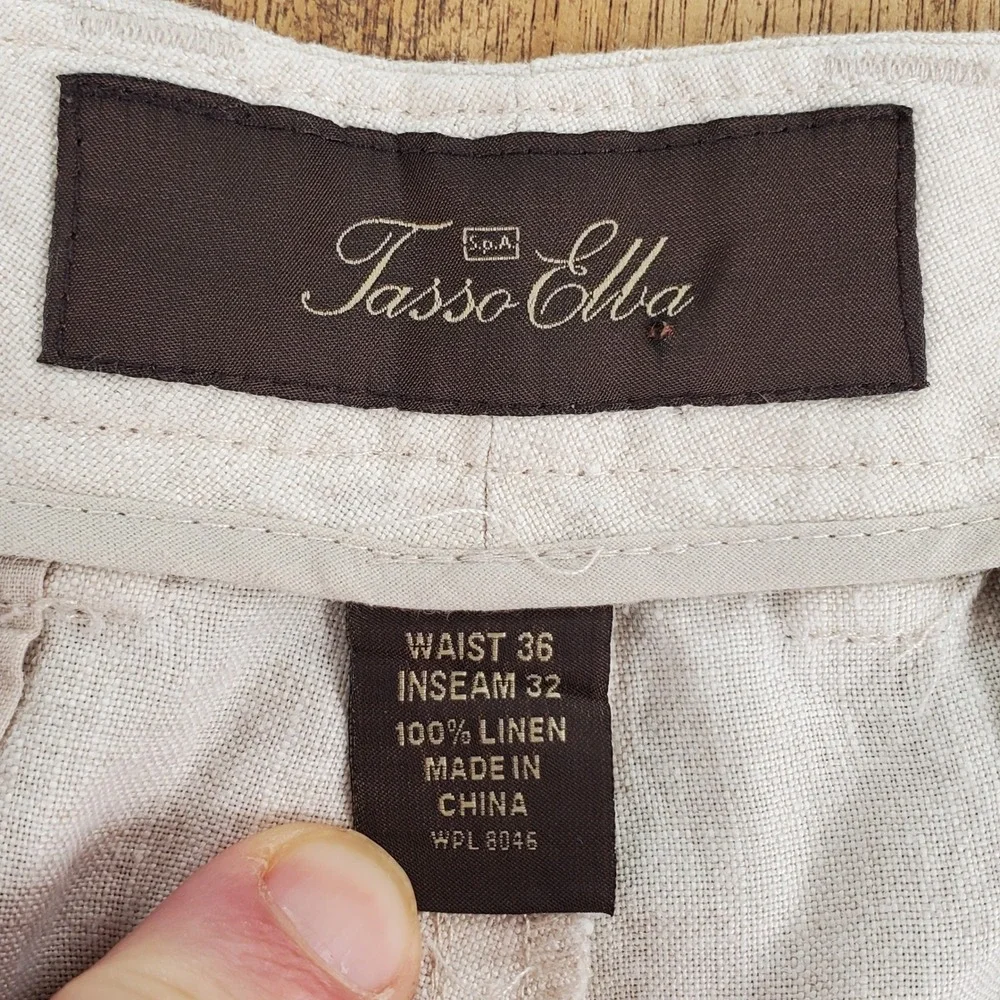 Tasso Elba Linen Pants Mens 36x32 Cream Straight Leg Lightweight Summer Trousers